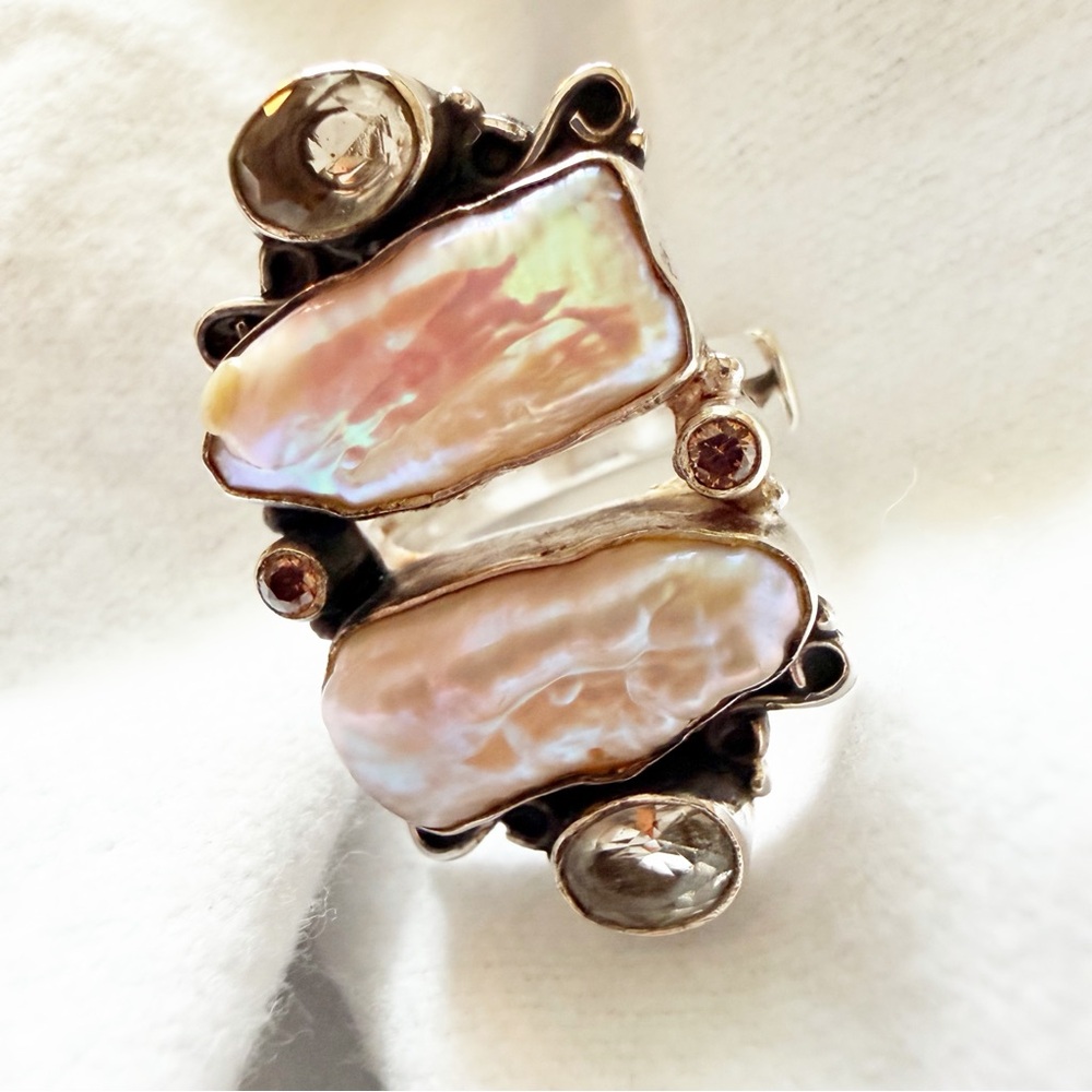 Sterling Silver Baroque Pearl and Gemstone Statement Ring - One-Of-A-Kind!